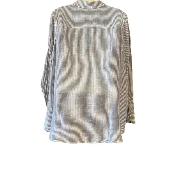 Lucky Brand Size Medium Blue and White Striped Linen/Cotton Blend Tunic Top - Picture 2 of 4